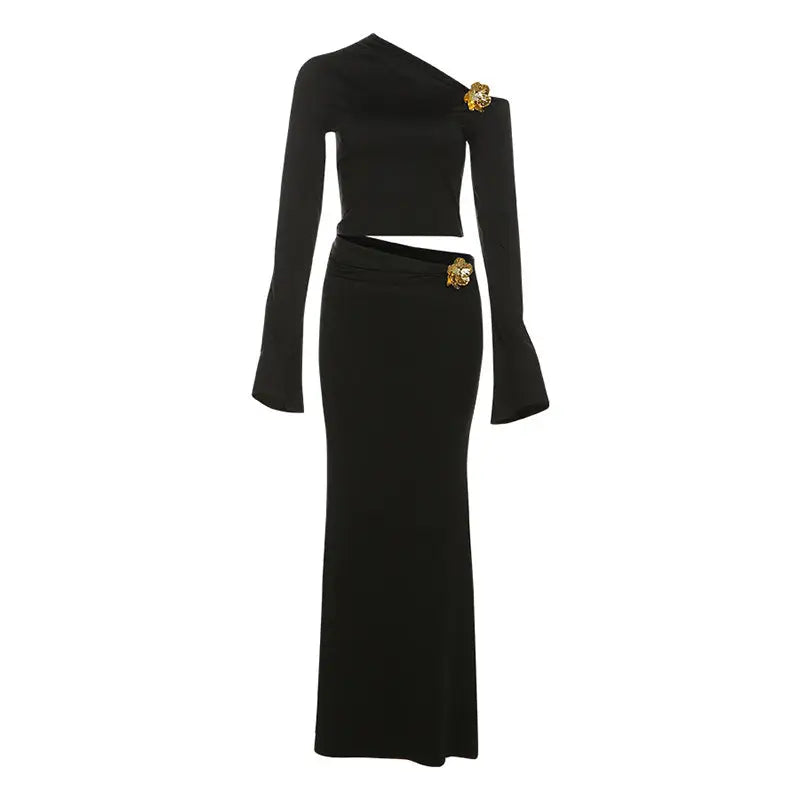 3D Deco SlimFit Diagonal Collar Dress Suit - Black / S