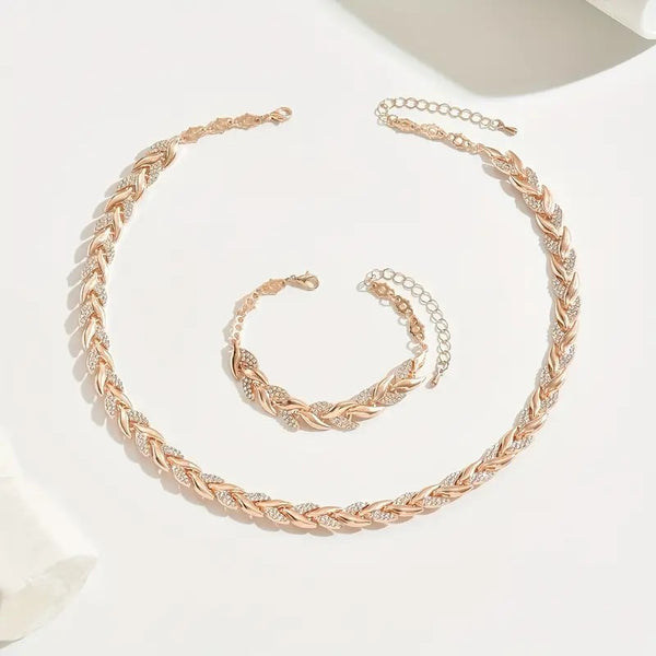 Willow Luxe: Women's Diamond Leaf Bracelet Necklace - LauBelle