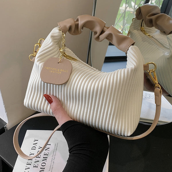 Cloud Chic: Pleated PU Leather Crossbody Tote Bag - LauBelle