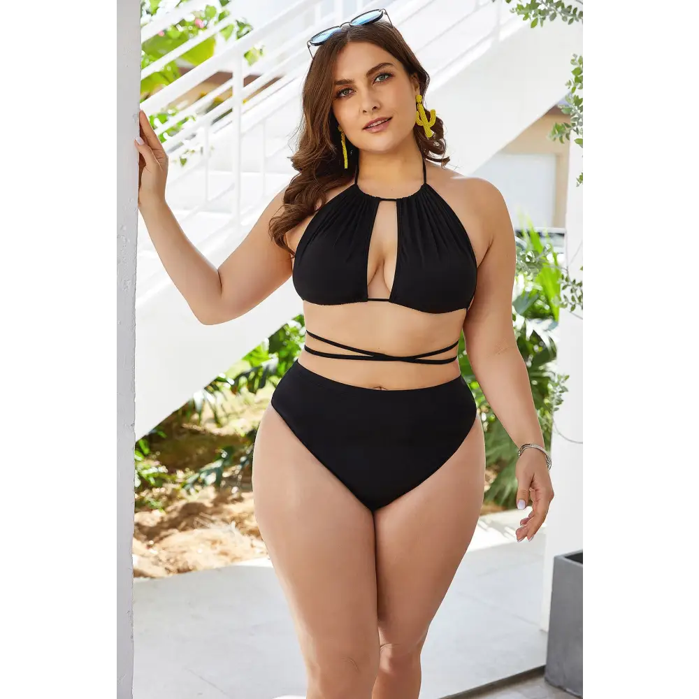 Amazon Foreign Trade Large Size 5XL New Black Sexy Bikini High Waist Slim Body Covering Belly Sexy Bikini
