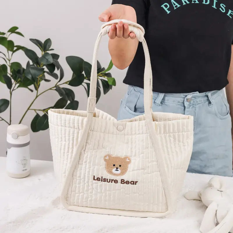 Animal Embroidery Ultra Light Cotton Storage Bag Blue and White