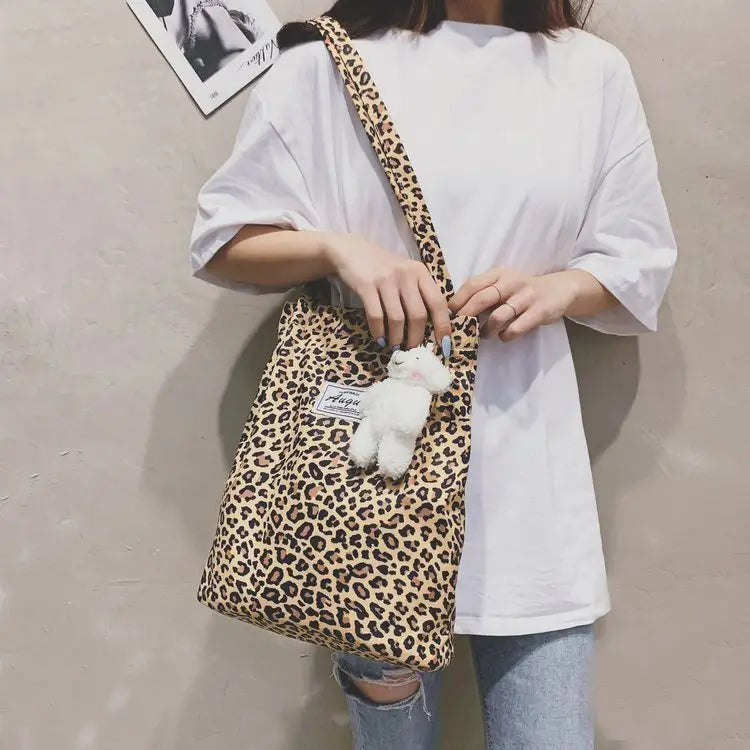 Animal Print Nylon Casual Handbag with Outer and Sandwich Pockets