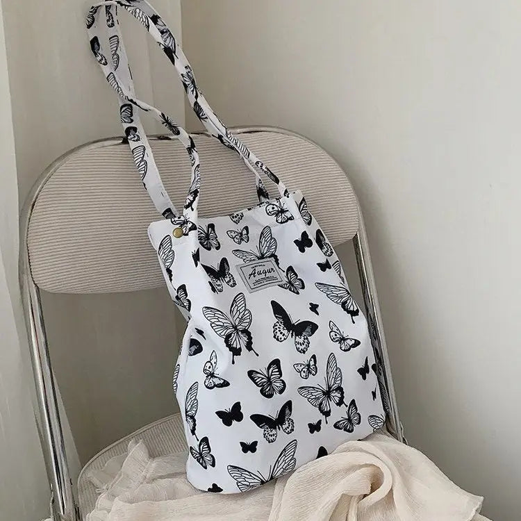 Animal Print Nylon Casual Handbag with Outer and Sandwich Pockets - Butterfly / Without Accessories