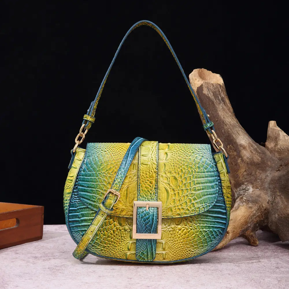 Armpit Chic: Handheld Crossbody Baguette Bag - PG870 1 Blue Plus Yellow