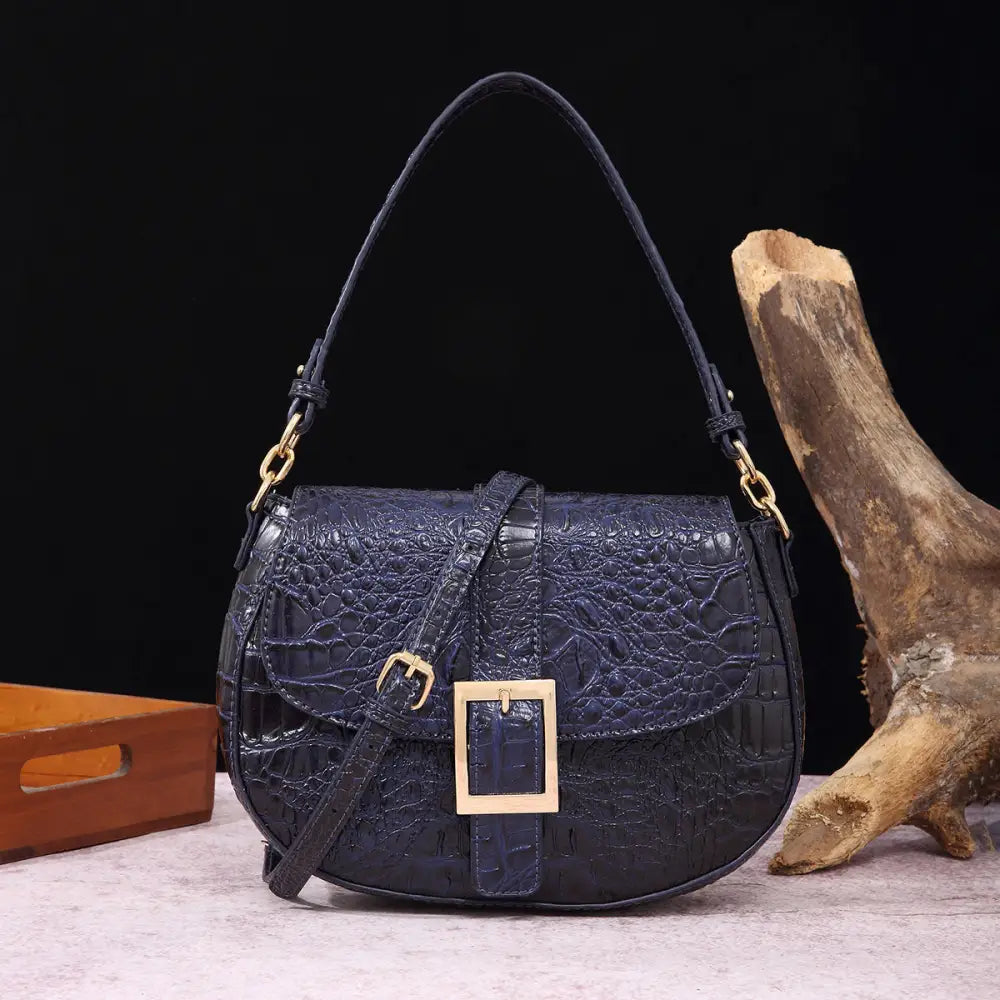 Armpit Chic: Handheld Crossbody Baguette Bag - PG870 Sapphire Blue