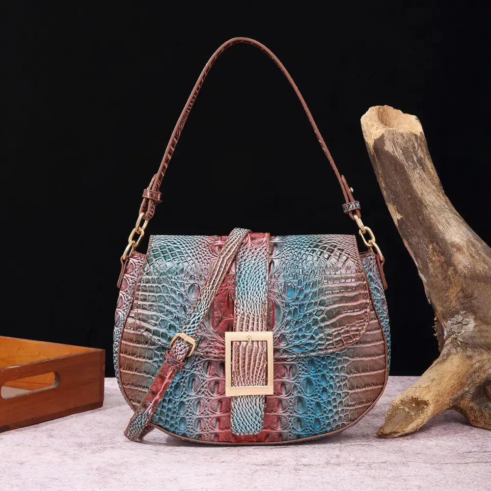 Armpit Chic: Handheld Crossbody Baguette Bag - PG87015 Purplish Red Brown