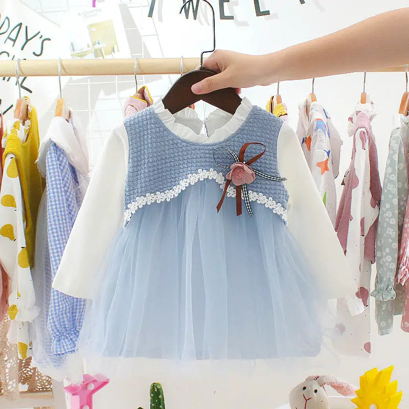 Autumn Chic Dress for Trendy Girls - Ice Queen Blue / 80cm