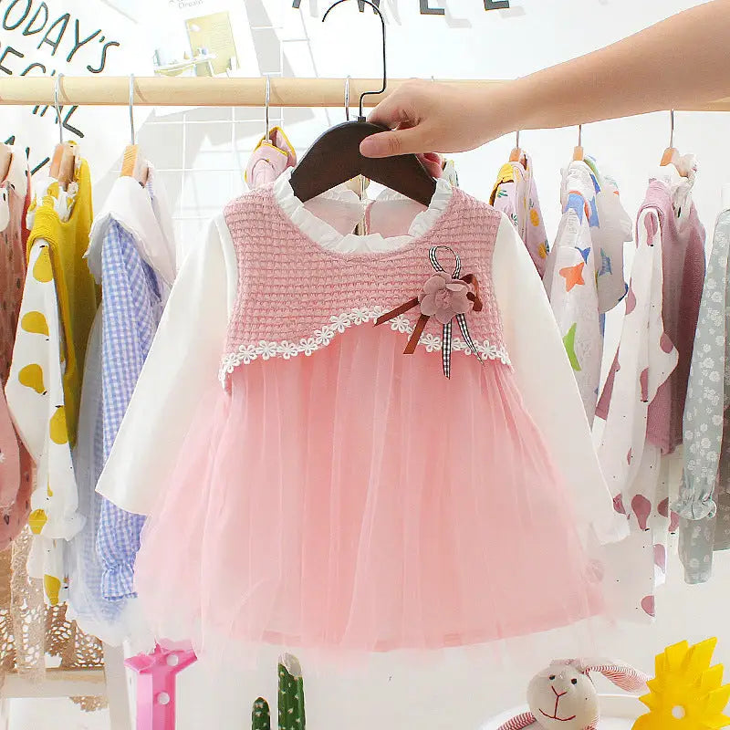 Autumn Chic Dress for Trendy Girls - Ice Queen Pink / 80cm