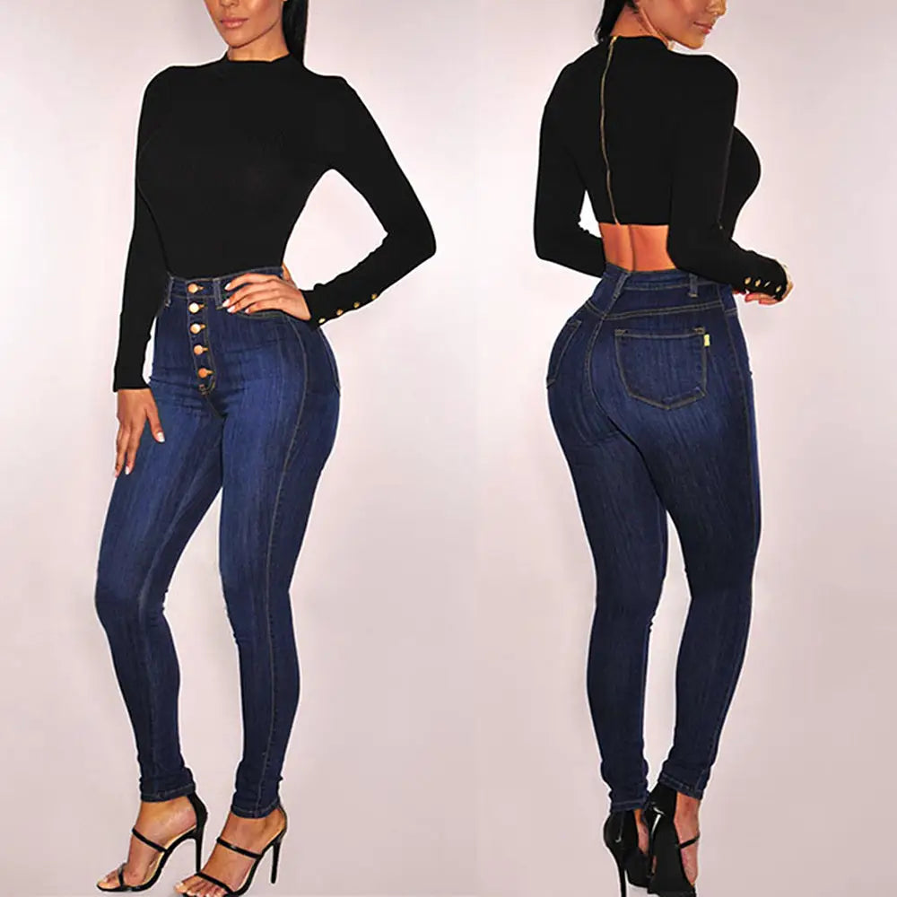 Autumn Chic Skinny Jeans - 2XL / Blue black