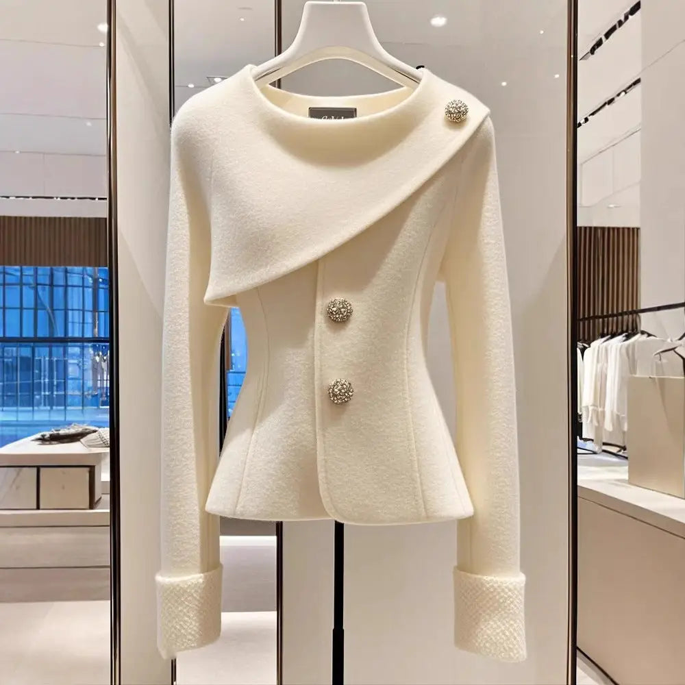 Elegant white asymmetrical jacket.