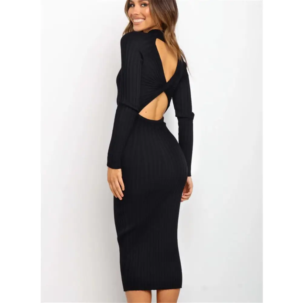 Backless Bow Sweater Dress - 4