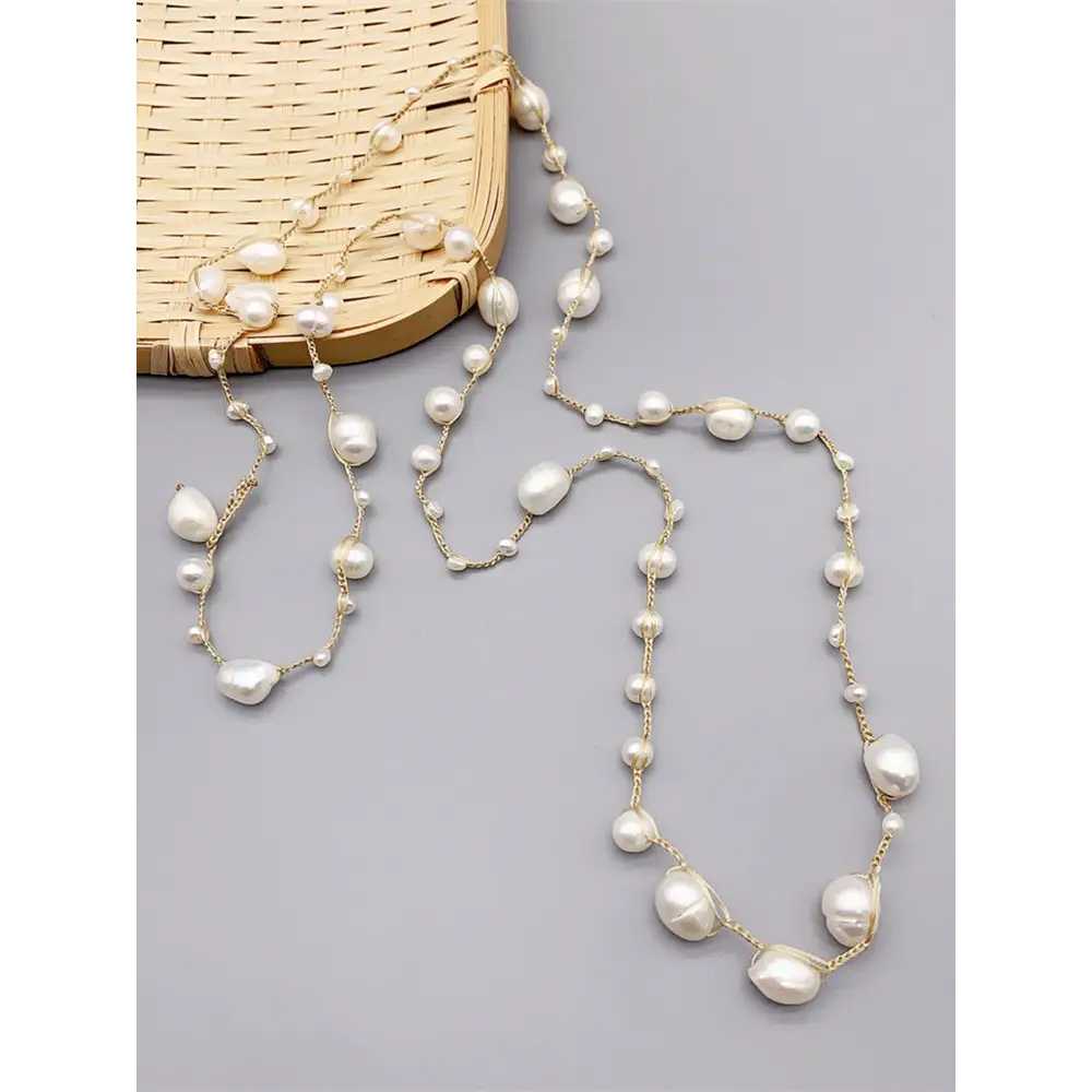 Baroque Pearl Necklace - Handwoven Freshwater - Pearl Necklace