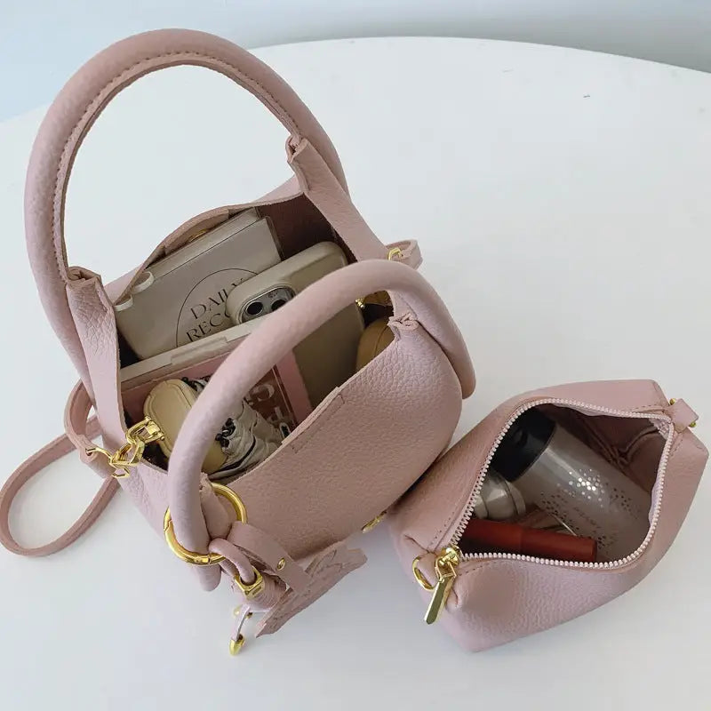 Barrel Type PU Shoulder Bag with Multi-Pocket Design