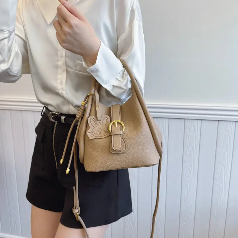 Barrel Type PU Shoulder Bag with Multi-Pocket Design
