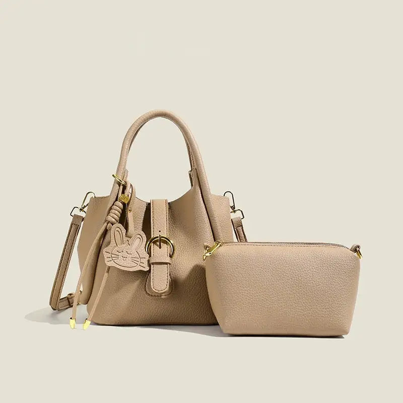 Barrel Type PU Shoulder Bag with Multi-Pocket Design - Apricot / 21X13X19