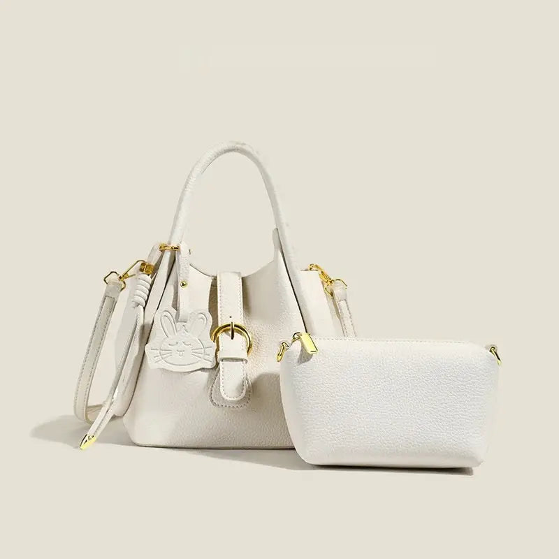 Barrel Type PU Shoulder Bag with Multi-Pocket Design - Beige / 21X13X19