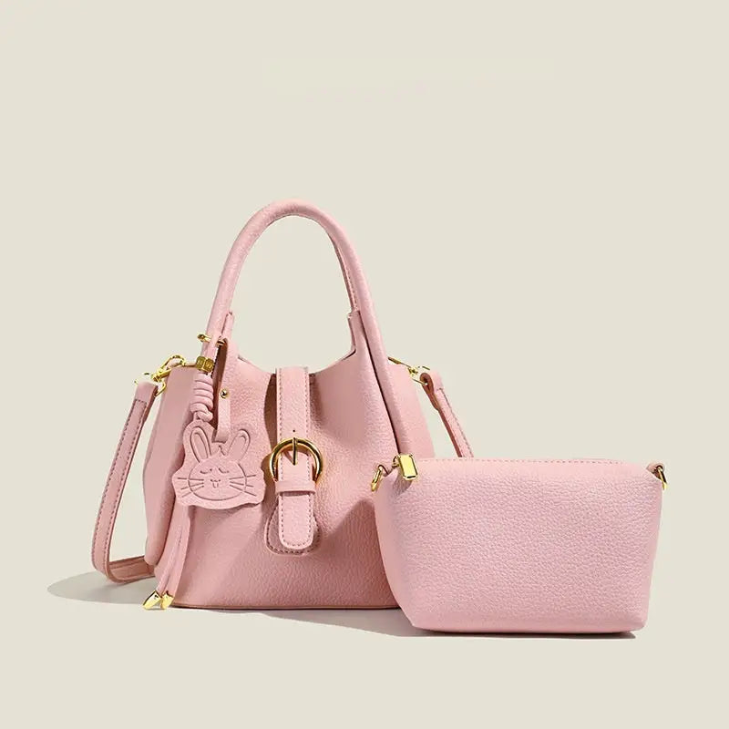Barrel Type PU Shoulder Bag with Multi-Pocket Design - Pink / 21X13X19