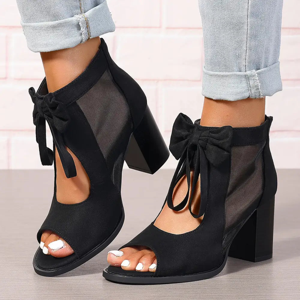 BellaBow Chunky High Heels - Bridal Party Sandals