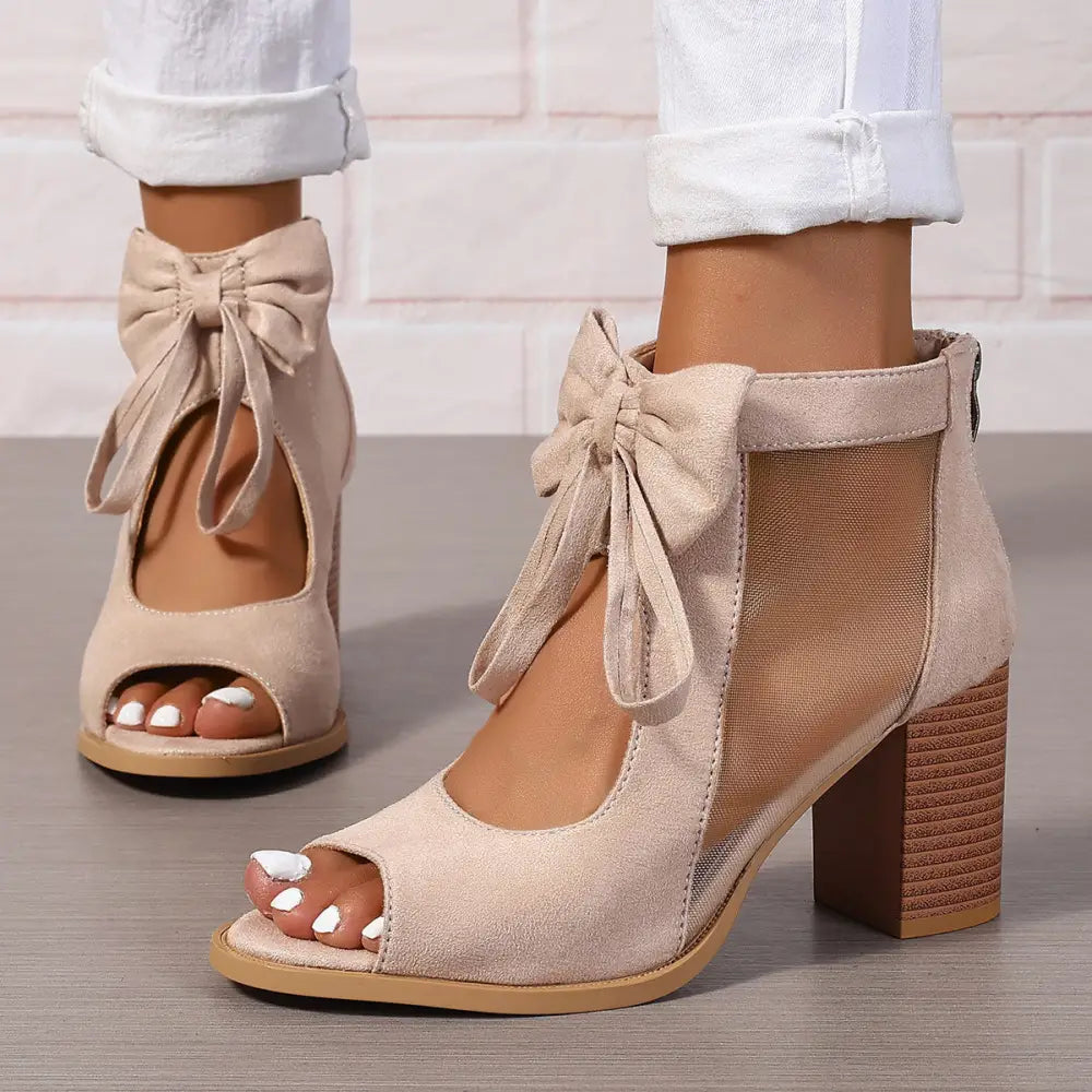 BellaBow Chunky High Heels - Bridal Party Sandals