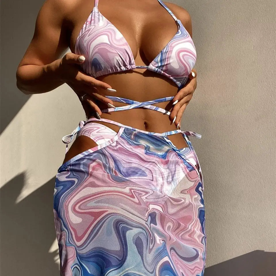 Bikini 3-piece Beach Skirt For Women - Lavender / S