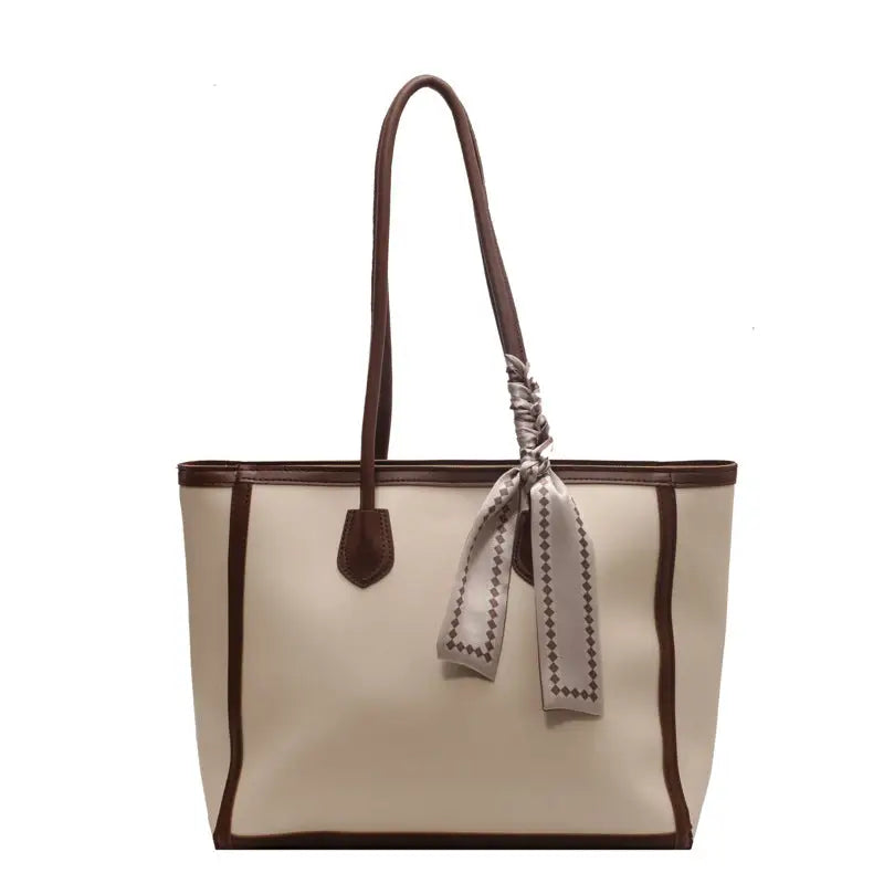 Black and Brown PU Leather Shoulder Bag with Multiple Compartments