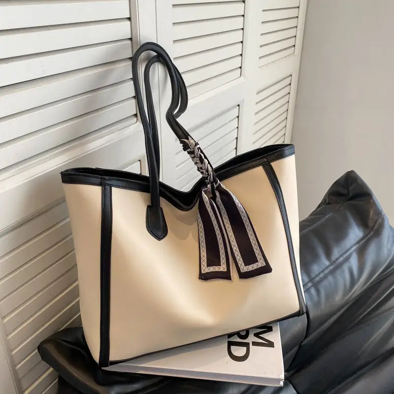 Black and Brown PU Leather Shoulder Bag with Multiple Compartments