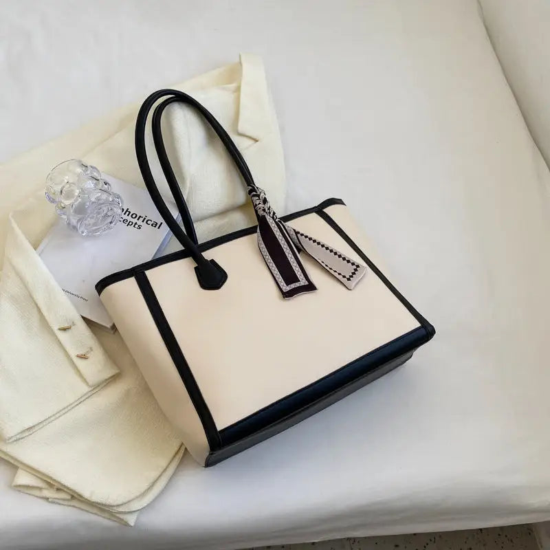 Black and Brown PU Leather Shoulder Bag with Multiple Compartments - Black