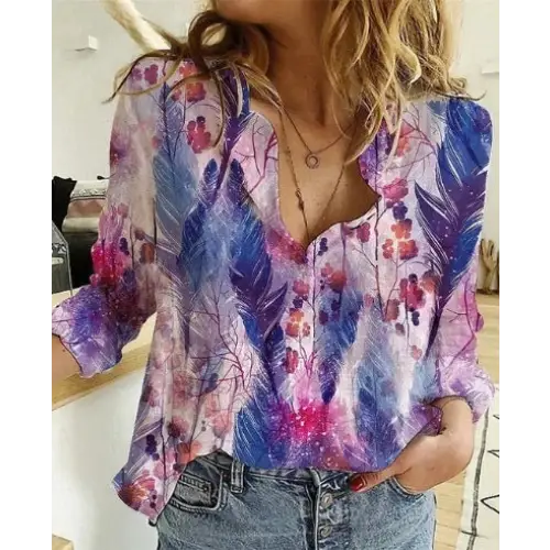 Floral and feather print blouse.