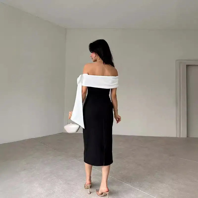 Black and White Mid Waist Mid Length Bow Skirt