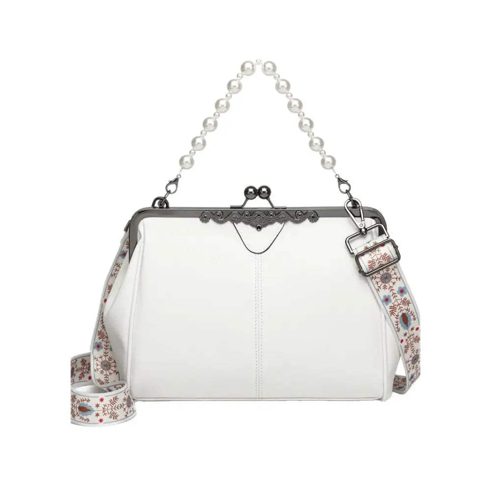 Black and White Soft PU Dumpling Flap Bag with Document Compartment - White