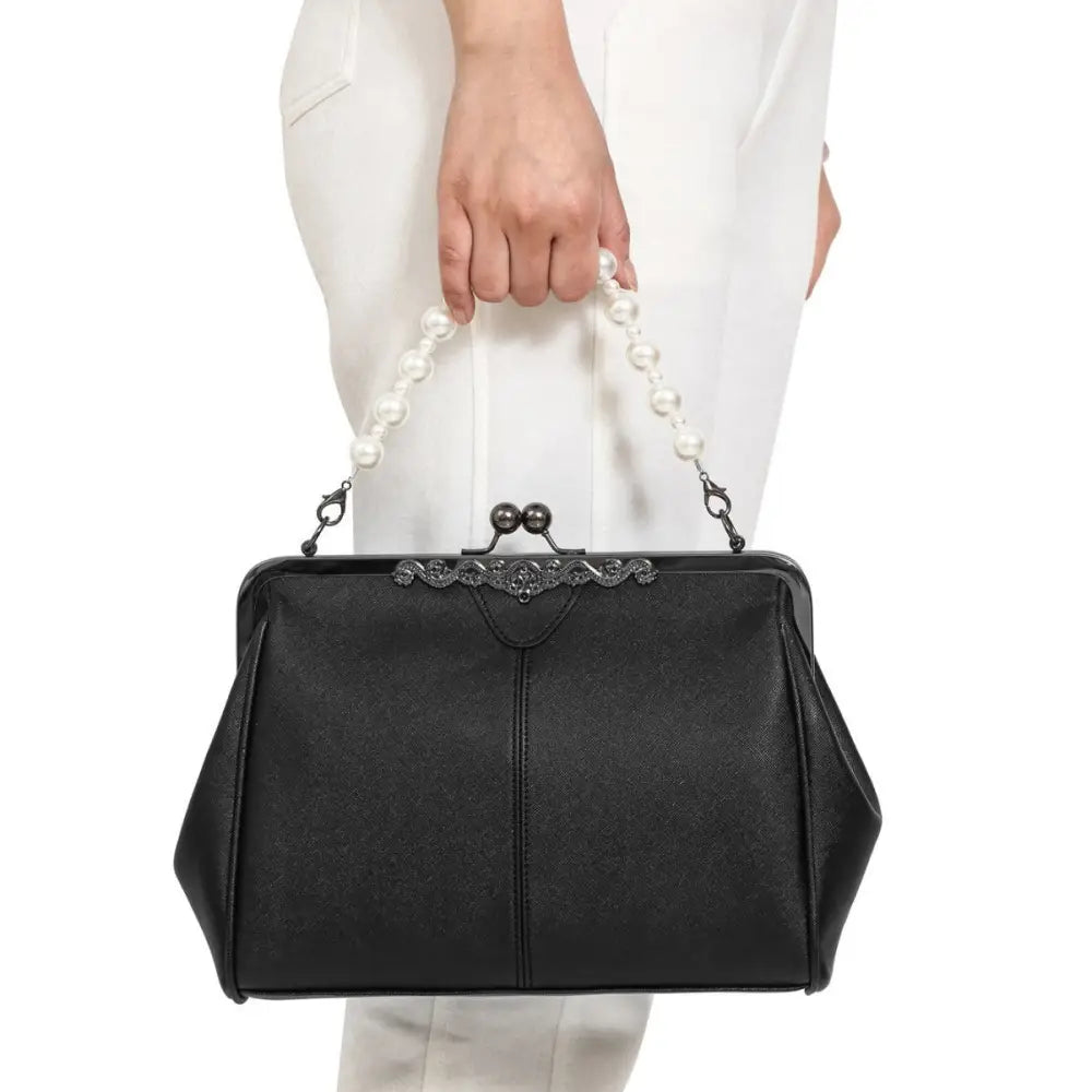 Black and White Soft PU Dumpling Flap Bag with Document Compartment