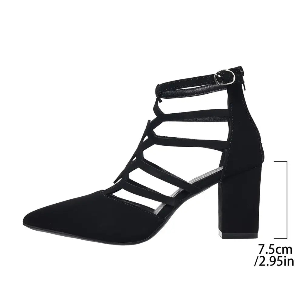 Black Pointed Toe High Heel Shoes with Back Zipper and Rubber Sole