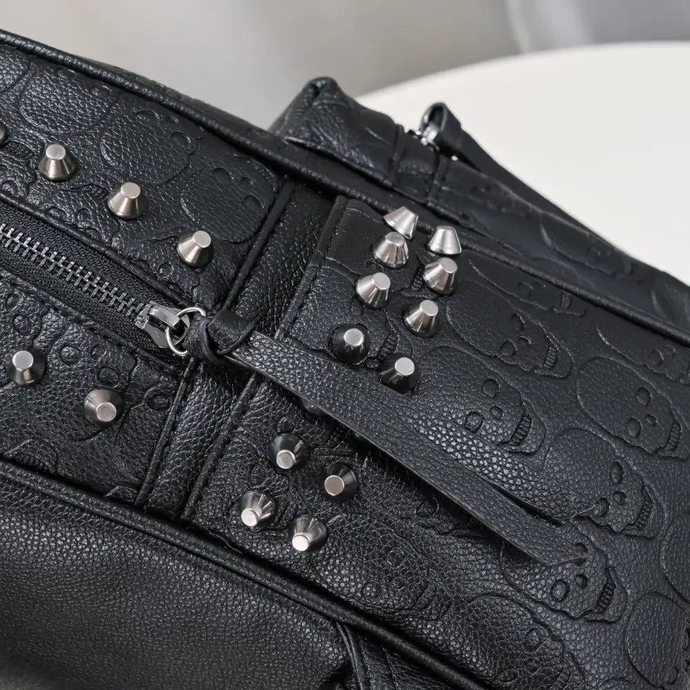 Black PU Backpack with Studded Pockets and Three Dimensional Design - Black