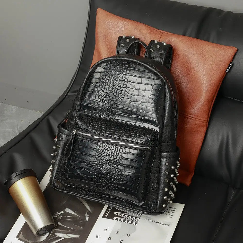Black Waterproof PU Leather Travel and School Backpack 36 to 55L - Black