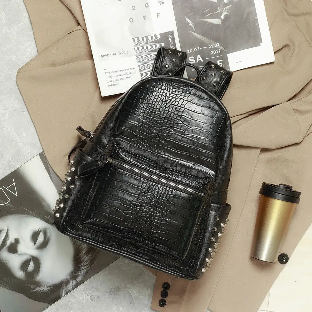 Black Waterproof PU Leather Travel and School Backpack 36 to 55L - Black
