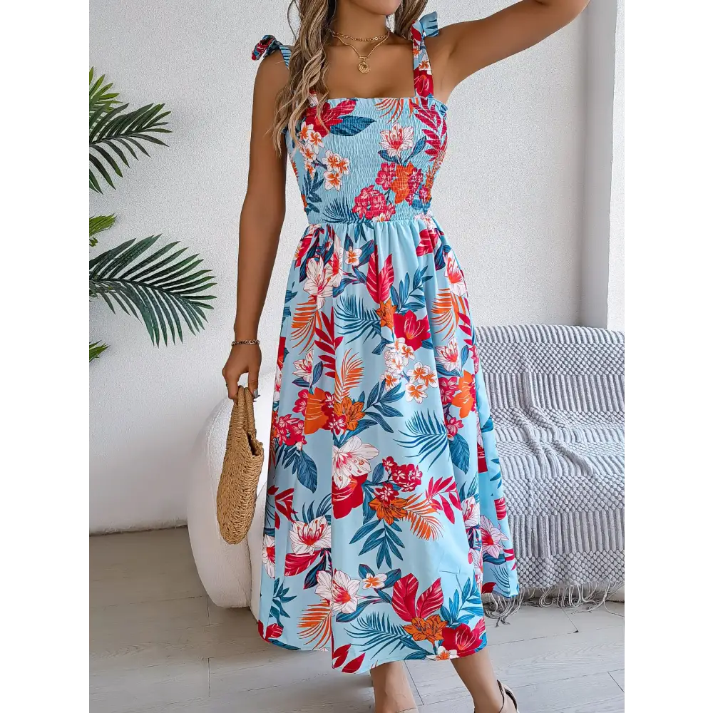 Blossom Breeze: Floral Suspender Beach Dress - 4