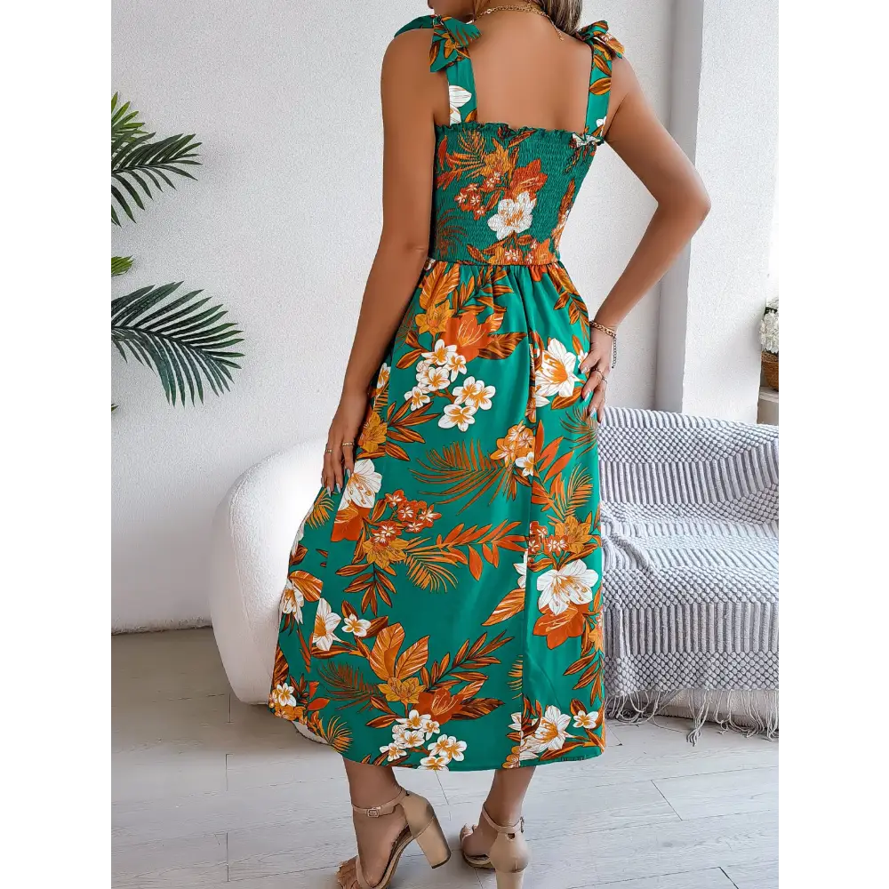 Blossom Breeze: Floral Suspender Beach Dress - 4