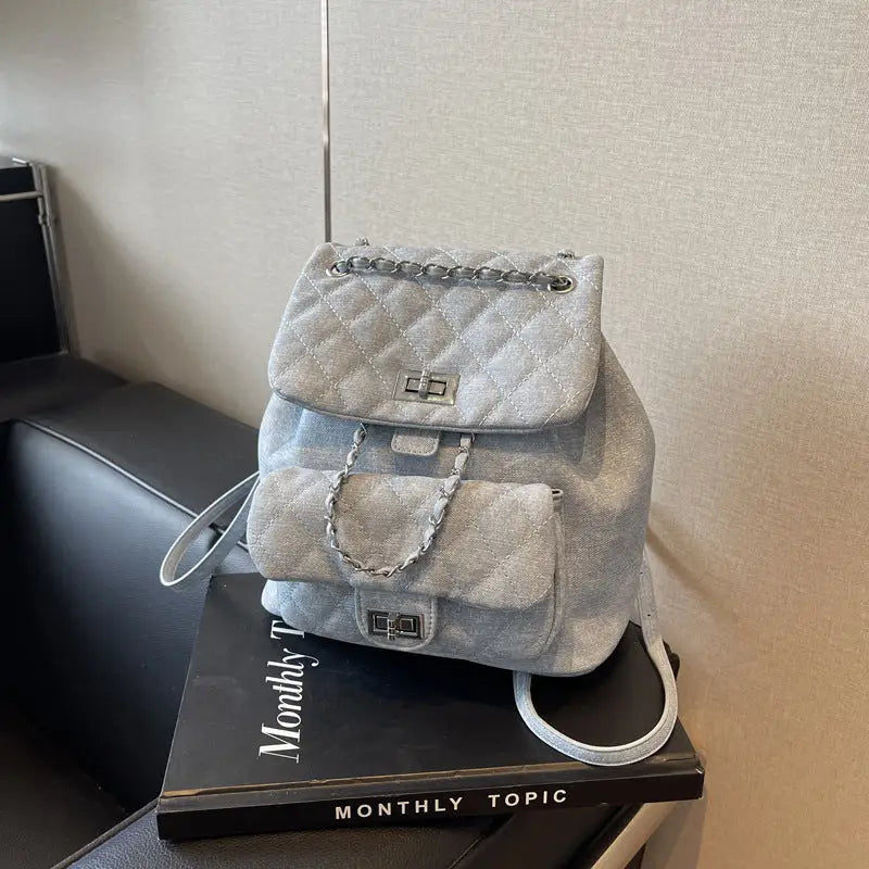Blue Denim Urban Tote with Three-Dimensional Pocket and Document Compartment