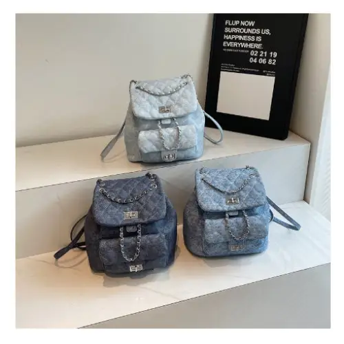 Blue Denim Urban Tote with Three-Dimensional Pocket and Document Compartment