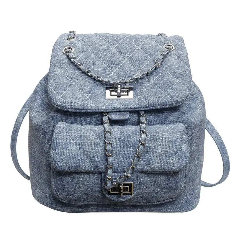 Blue Denim Urban Tote with Three-Dimensional Pocket and Document Compartment