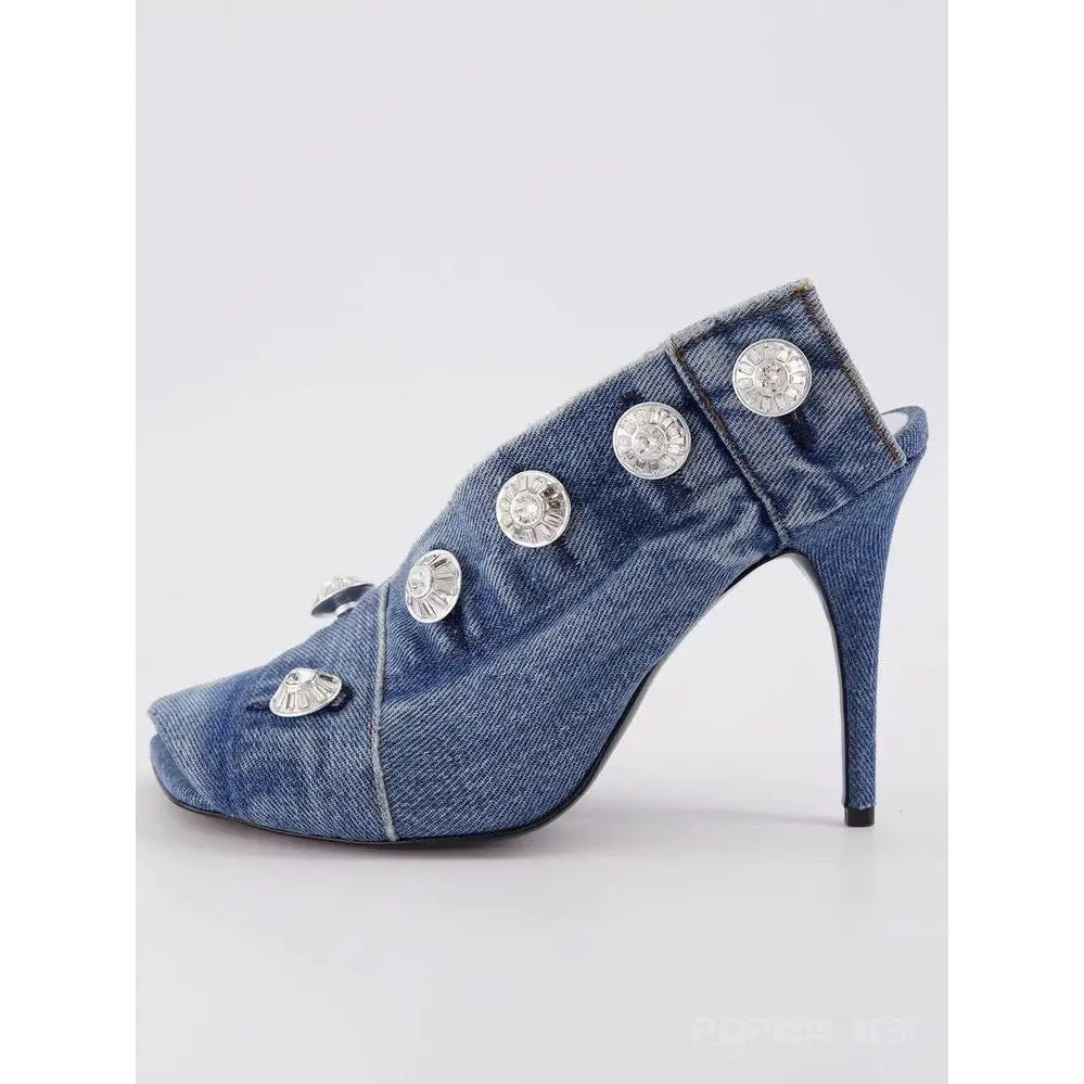 Blue Roman Style Square Toe Shoes with Rubber Sole