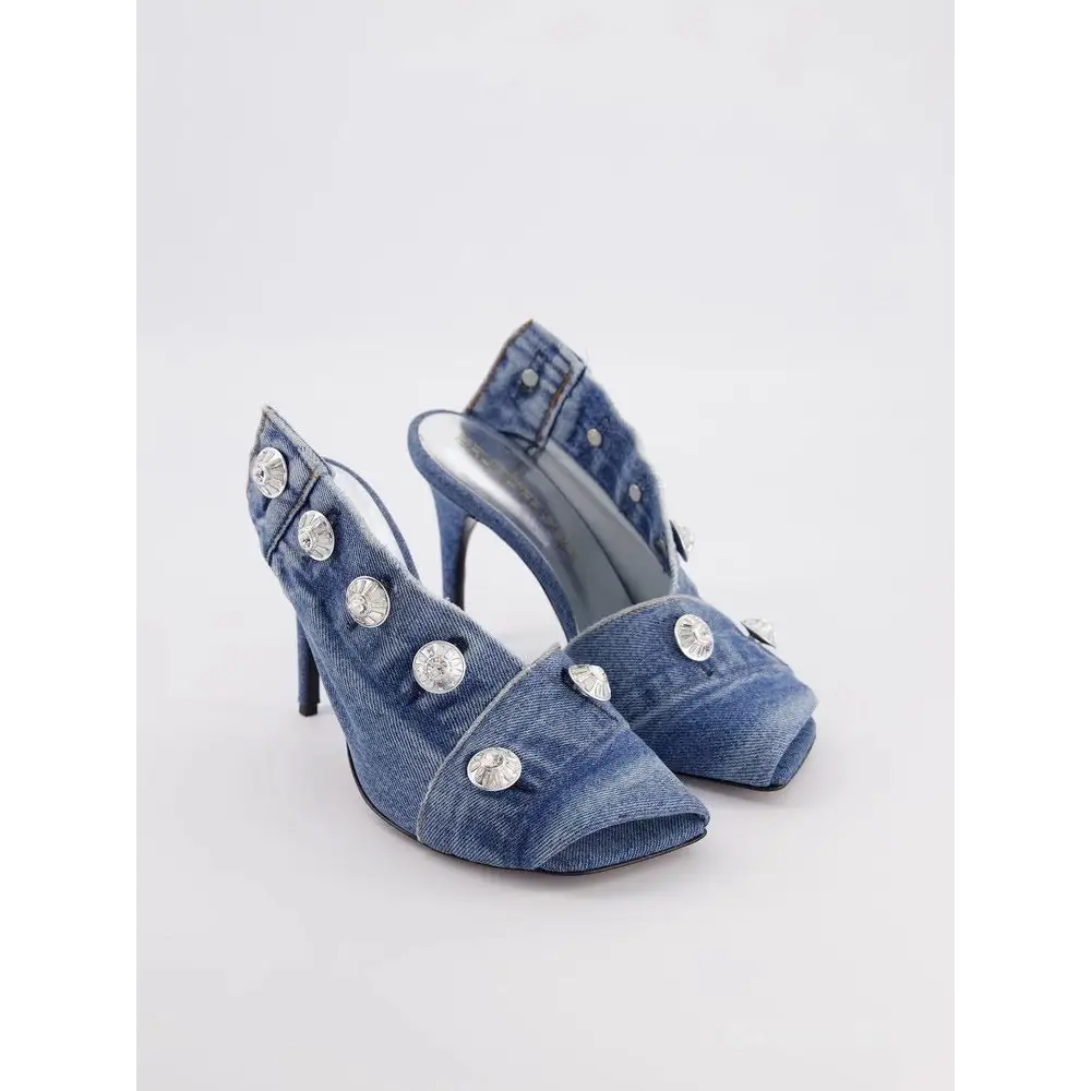 Blue Roman Style Square Toe Shoes with Rubber Sole