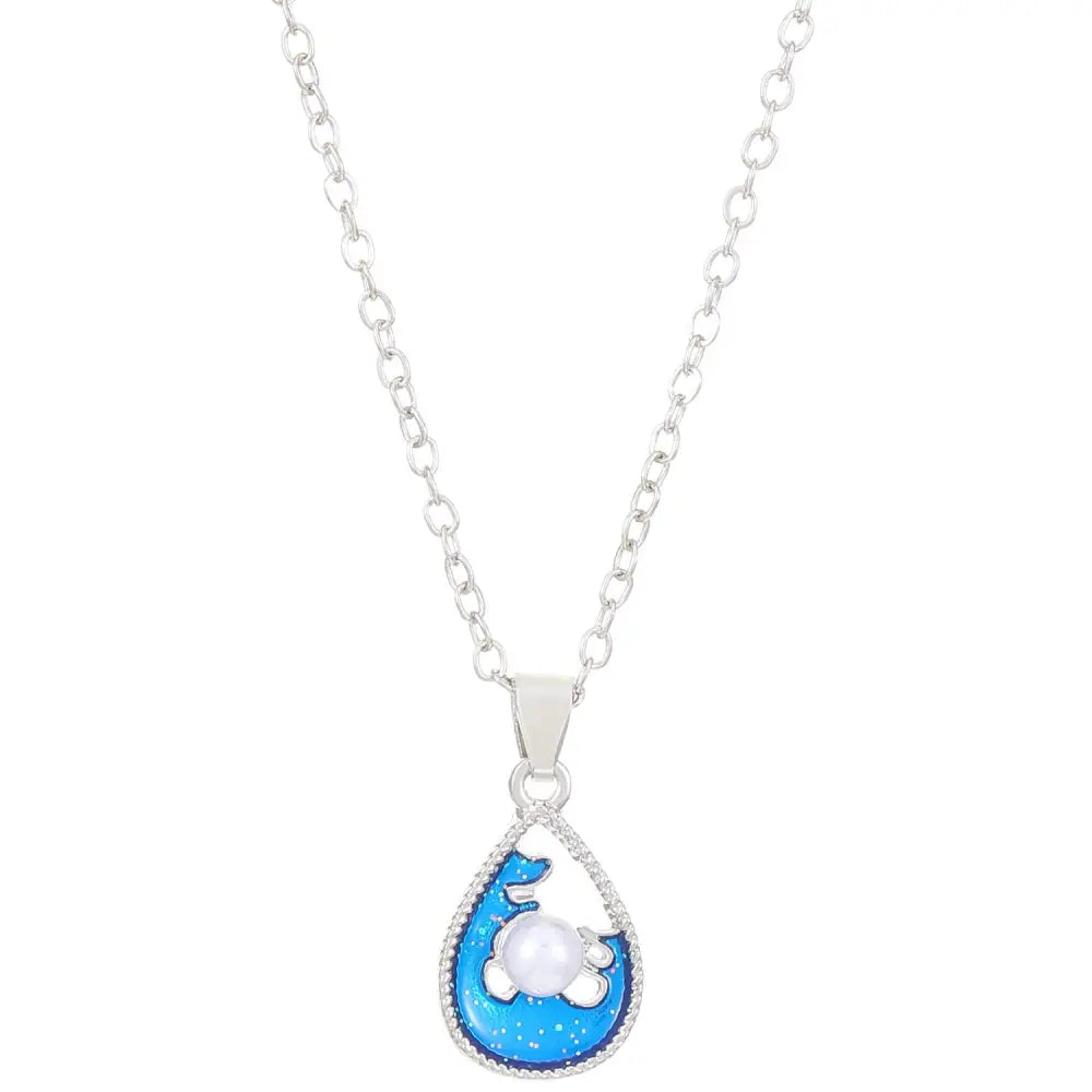 Blue Water Drop Pendant Necklace with Silver Chain - 02 White K HAILANG Pearl N855