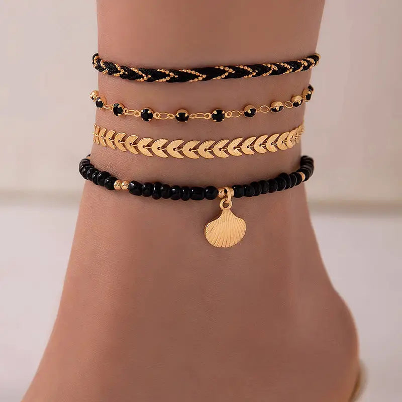 Boho Geo Rope and Bead Anklet Set for Men and Women - 21255 Style