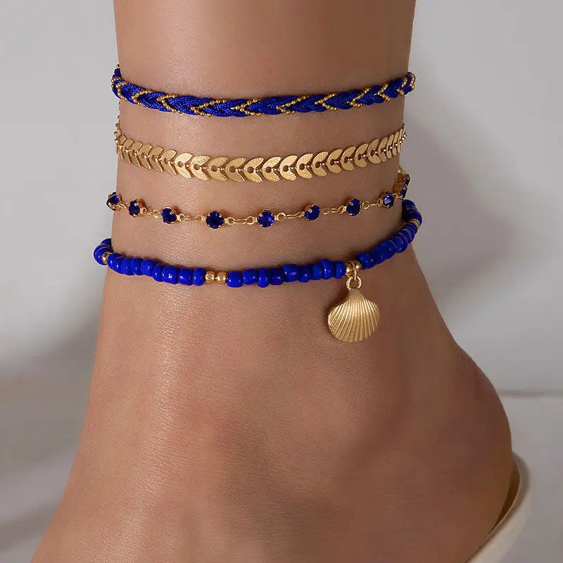 Boho Geo Rope and Bead Anklet Set for Men and Women - 21255 Style