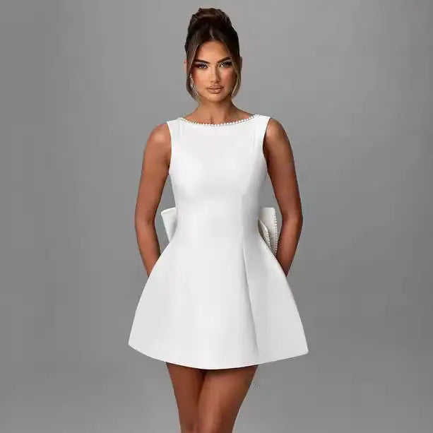 Bowback Pearl Dress - White / 2xl