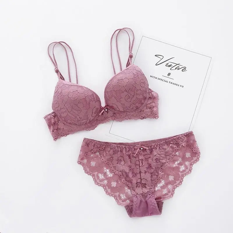 Bra Small Chest Gathered Adjustable Lace Girl Sexy Underwear - Purple / 3270AB