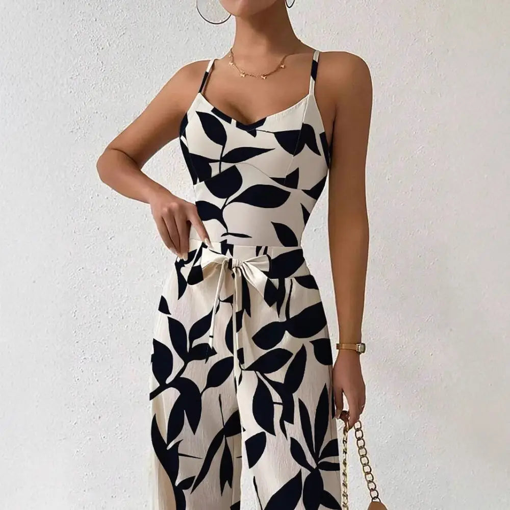 BreezeBloom Elastic Waist Floral Jumpsuit