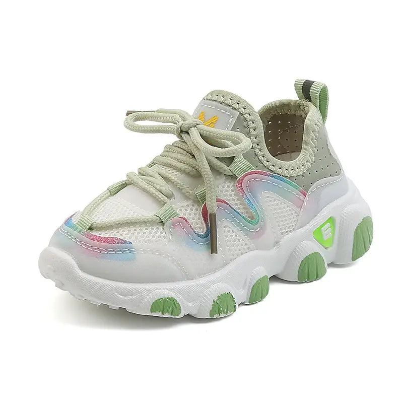 Breezy Bloom: Girls’ Sporty Spring Shoes - Green / 21