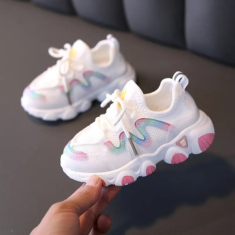 Breezy Bloom: Girls’ Sporty Spring Shoes - White / 21